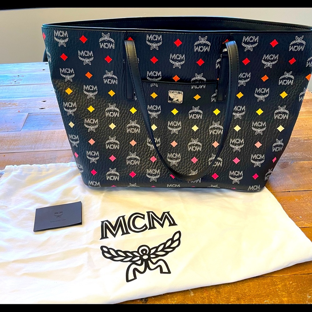 MCM Skyoptic Visetos Black Coated Canvas Tote